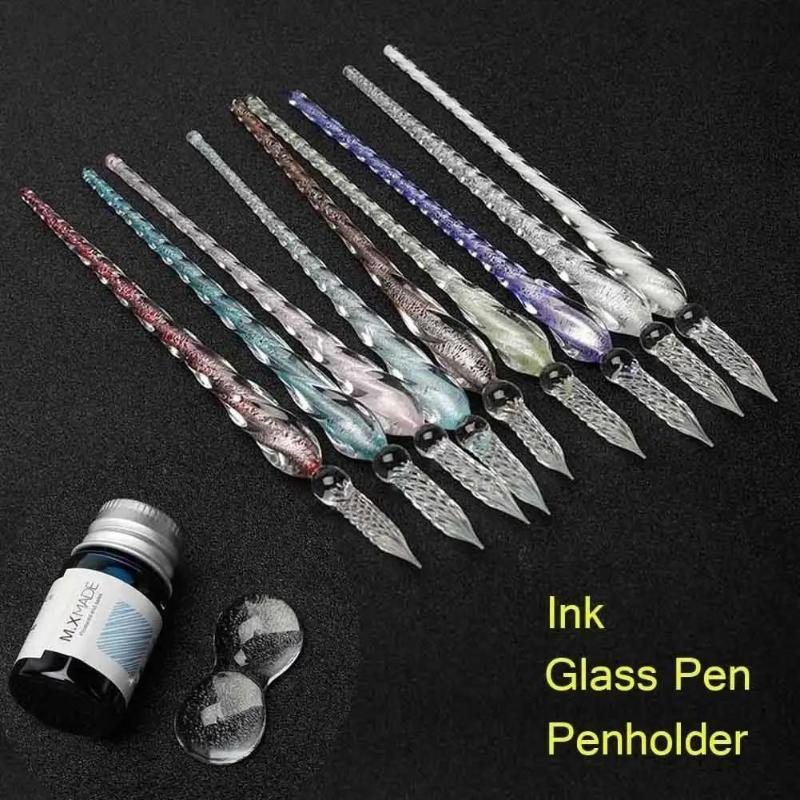 Fountain Pen Ink - Colored Crystal Glass Dip Pen Set