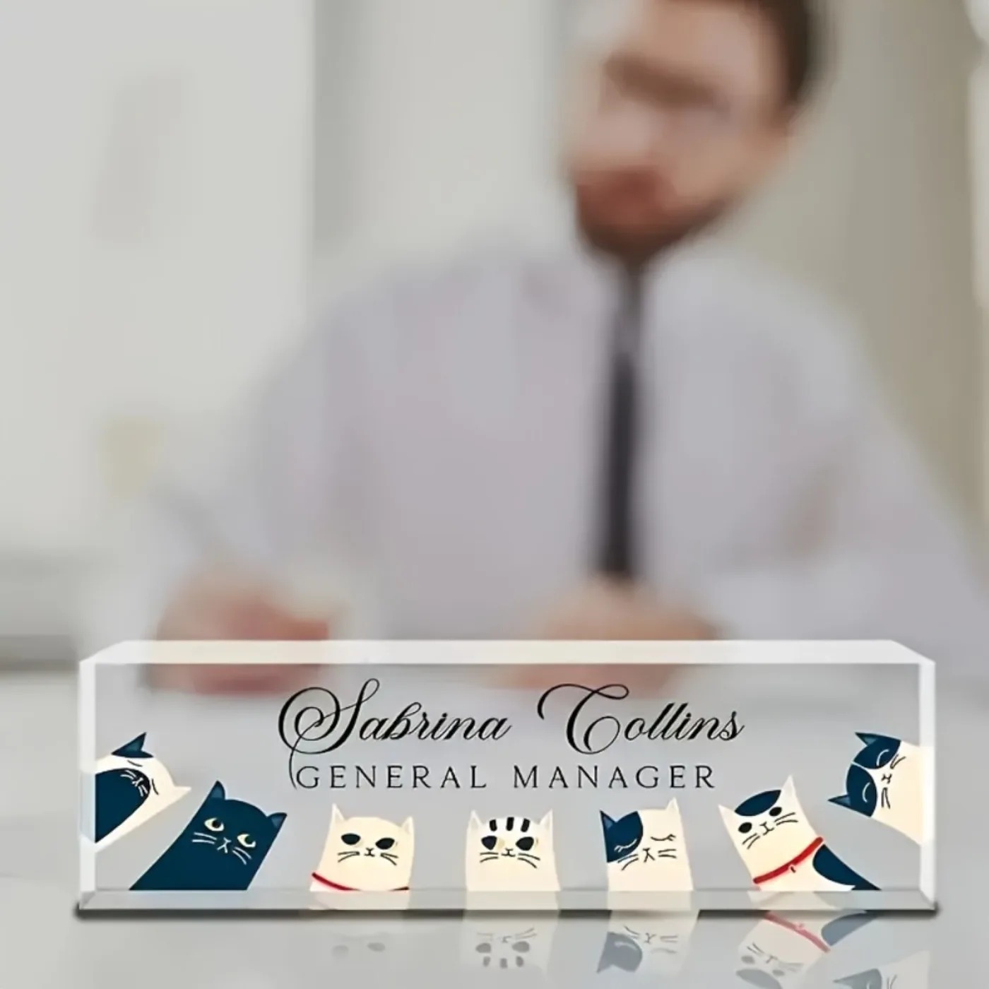 Desk Name Plate - [2D Flat] Custom Transparent Cat Theme