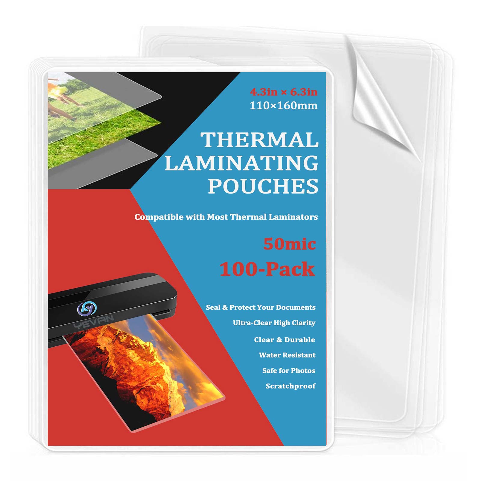 Document Laminator Pouch - 100 Sheets 4.3×6.3in Thermal Laminating Pouches,