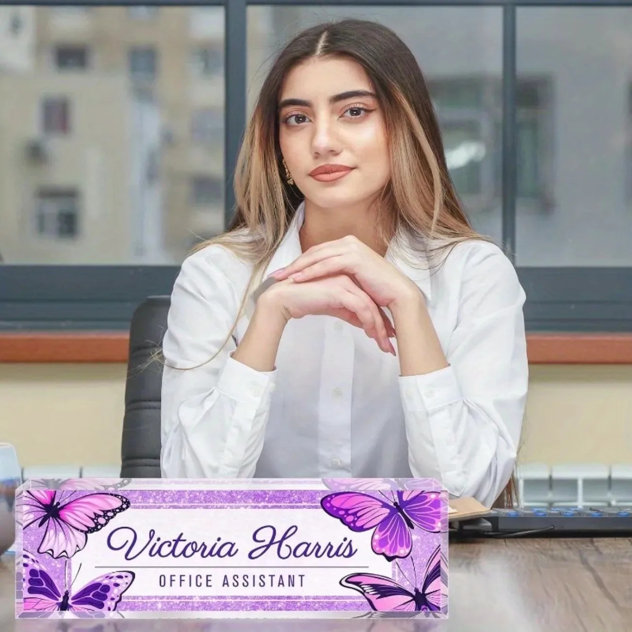 Custom Text Purple Butterfly A - Desk Name Plate ulasan dan harga