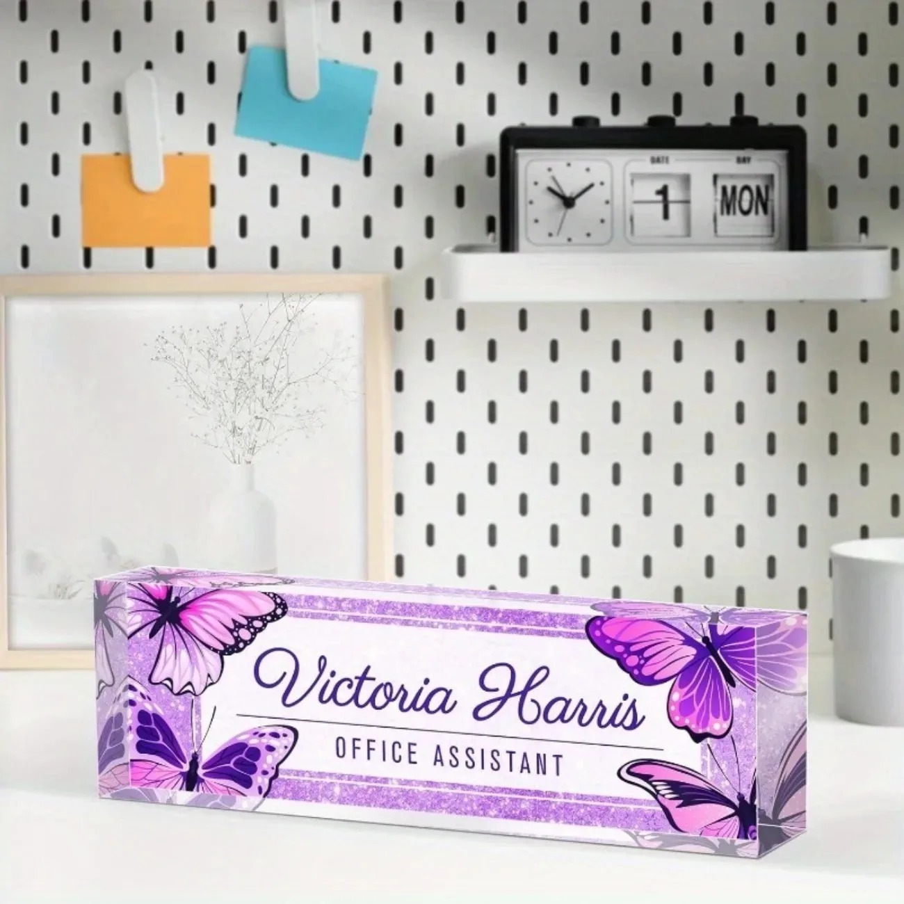 Custom Text Purple Butterfly A - Desk Name Plate ulasan dan harga