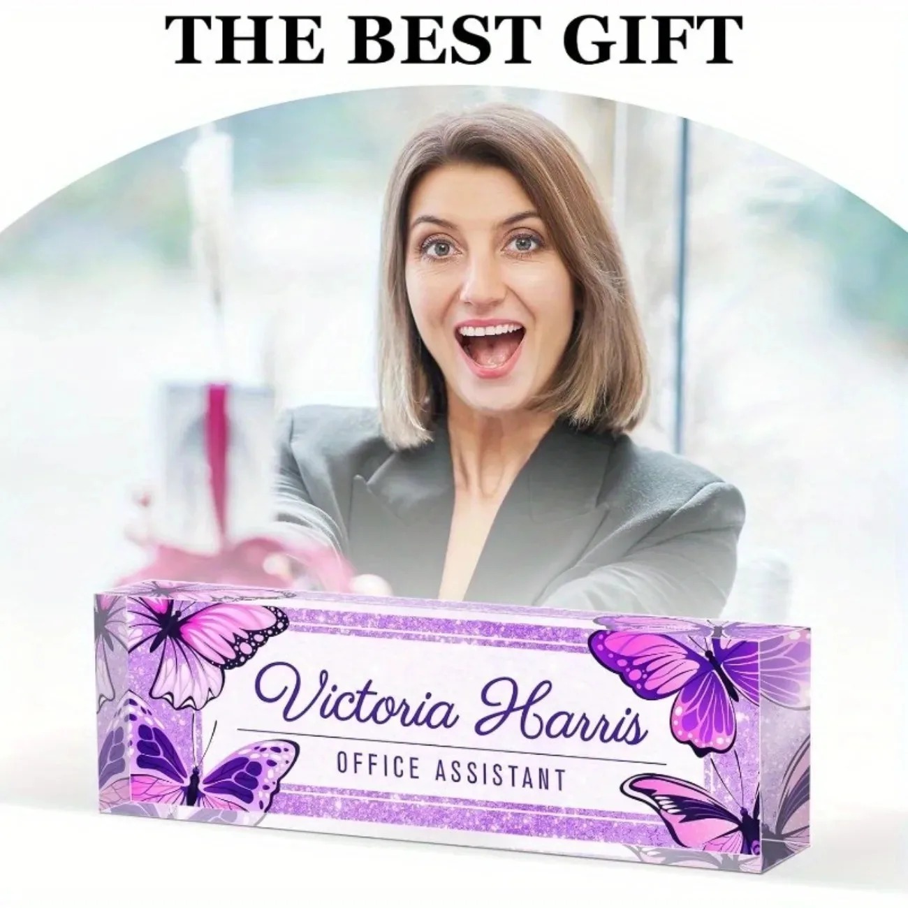 Custom Text Purple Butterfly A - Desk Name Plate ulasan dan harga