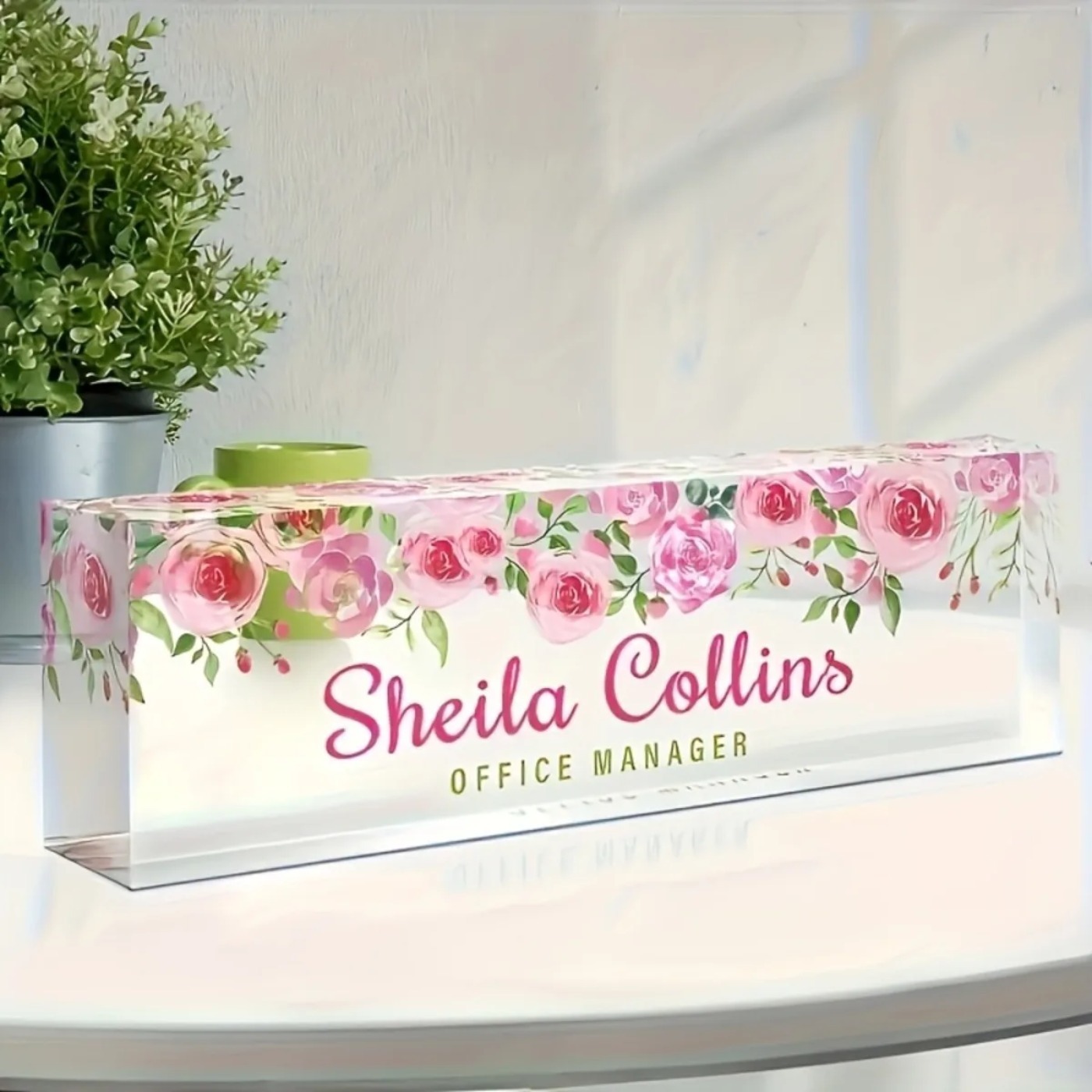 [2D Flat] Minimalist Floral Ac - Desk Name Plate ulasan dan harga