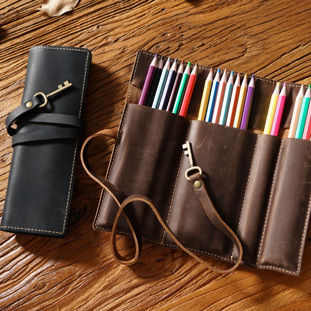 Retro Genuine Leather Handmade - Pen Pouch Roll ulasan dan harga