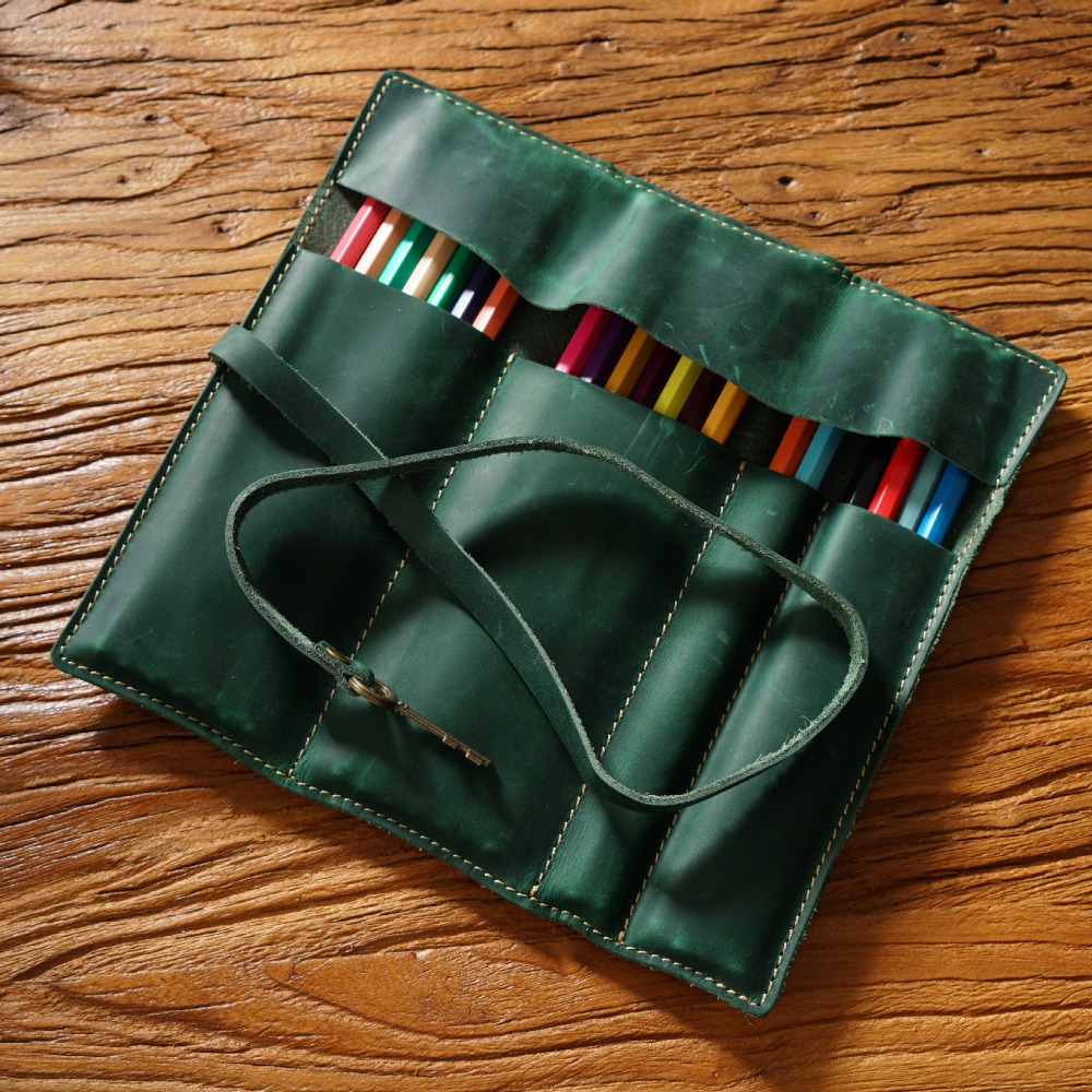 Retro Genuine Leather Handmade - Pen Pouch Roll ulasan dan harga